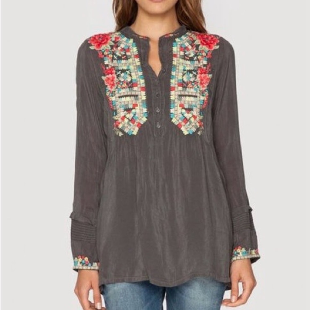 Johnny Was Eleanor Embroidered Tunic Blouse